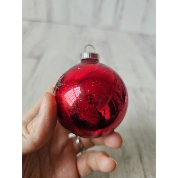 Antique indent red ball mercury reflector ornament West Germany Xmas glitter tre - Picture 4 of 12